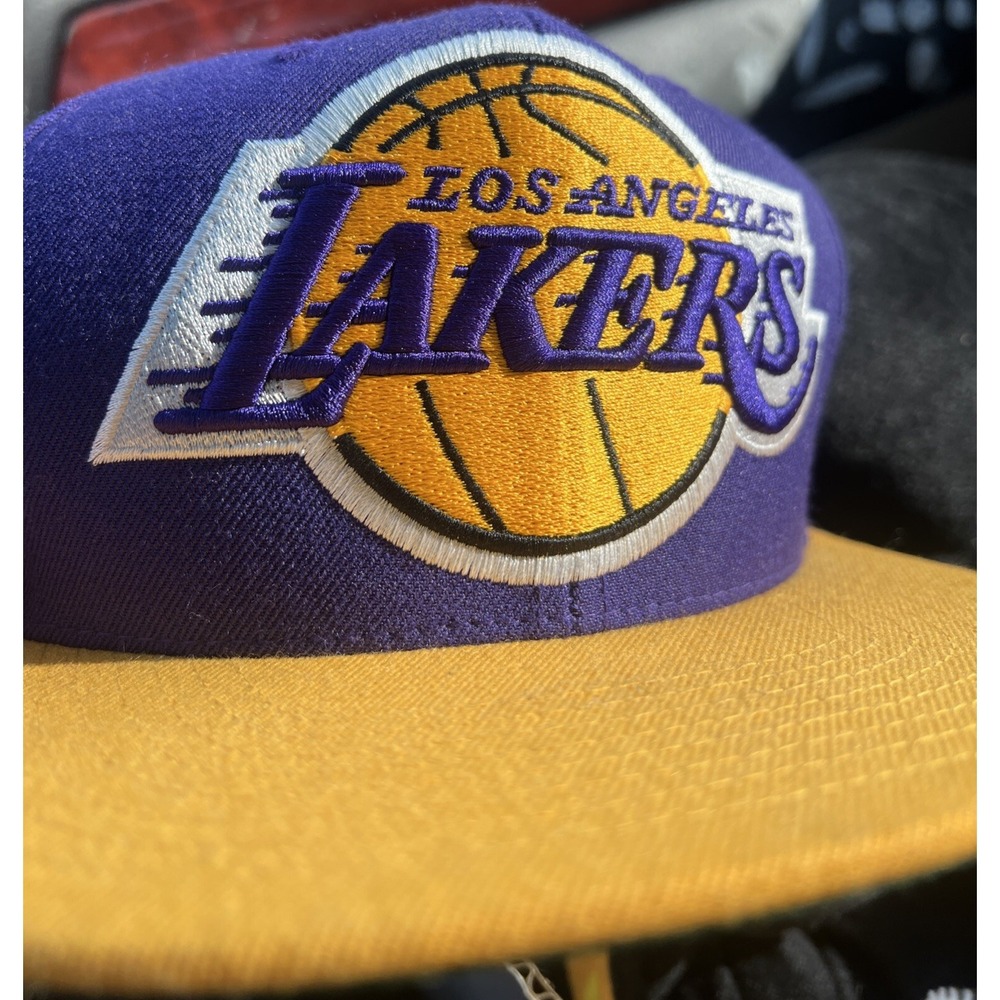 Mitchell & Ness LA Lakers XL Logo Snapback Hat Hardwood Classics NBA Purple Cap